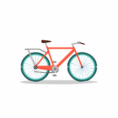 Fototapeta premium Orange retro bicycle illustration, side view with wheels and seat, isolated on white