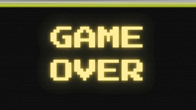 Experience the classic pixelated screen of a bygone era, featuring the iconic 'Game Over' message glowing with nostalgic retro gaming concept aesthetics