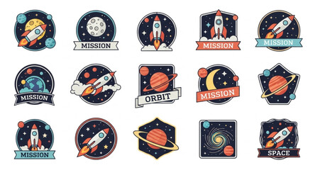 Collection of Retro Space Mission Badges and Patches. © Tasty