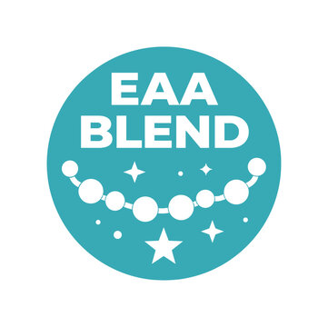 Flat vector badge EAA BLEND simple white amino dots chain with good for package business info about product