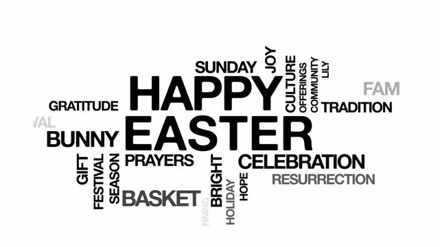 Happy easter concept Animated Tag Word Cloud kinetic typography, Text Design Animation typography seamless loop video motion graphics Intro Wordart Christian 