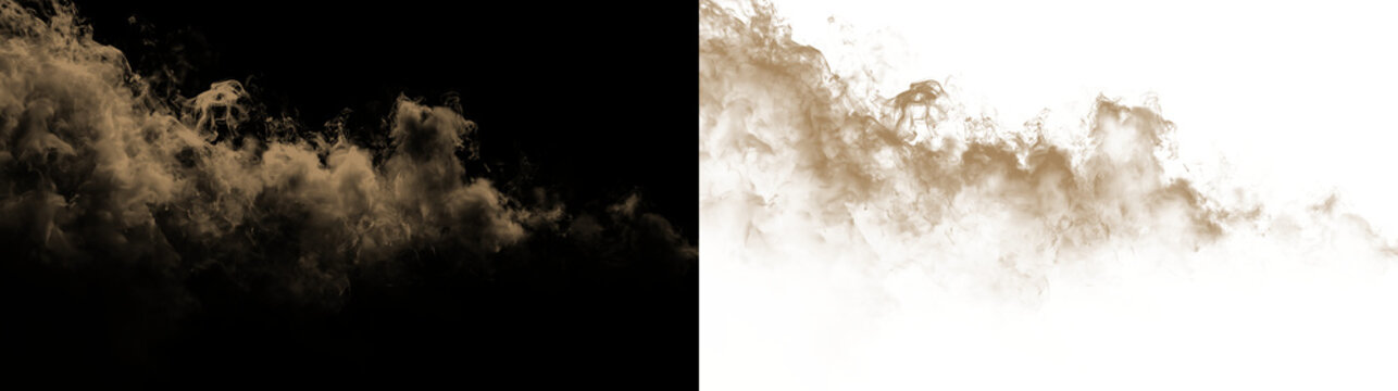 Dust sand soil smoke cloud particles isolated on transparent white background. Brown sandstorm smog sand dust explosion rising. Design elements for Compositing, covering, overlay, PNG