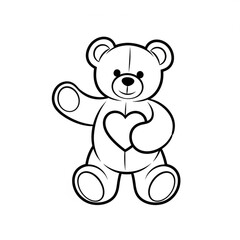 Obraz premium A cute teddy bear holding a heart in a minimalist line art style