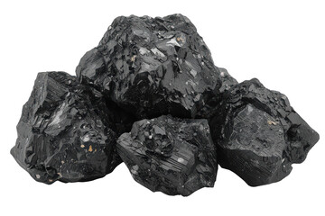 Obraz premium Black coal ore chunks representing raw energy on transparent background, fossil fuel for industry and power generation