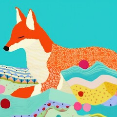 Fototapeta premium Simple fabric textile illustration minimal of a fox art animal mammal.