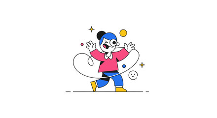 Fototapeta premium Cartoon character juggling objects with dynamic movement.