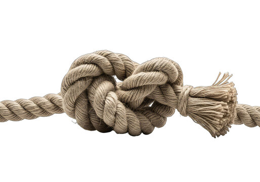 Thick jute rope knot tied in loop isolated on transparent background