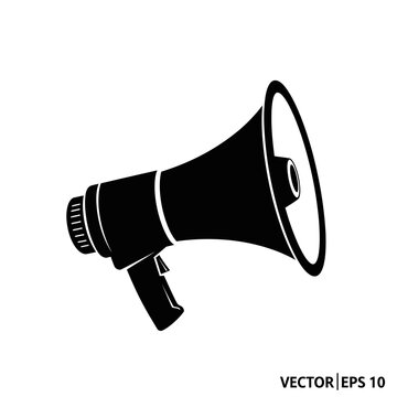 Black silhouette of a megaphone, symbol of announcement, protest, and communication