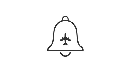 Airplane travel alert bell icon symbol.