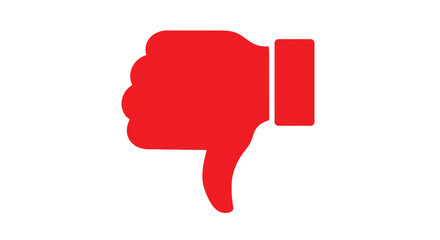 A prominent red thumbs-down vector graphic illustration representing dislike, negative feedback, or disapproval.
