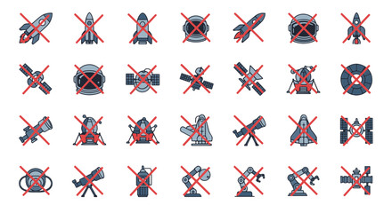 Collection of Diverse Space Exploration Objects Marked Forbidden and Permitted Visual Guide for Rules © Bayani