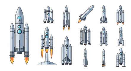 Collection of various rockets and spacecraft designs.