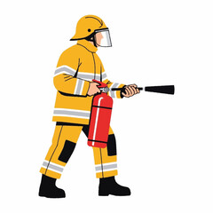 Obraz premium Firefighter in protective gear holding extinguisher.