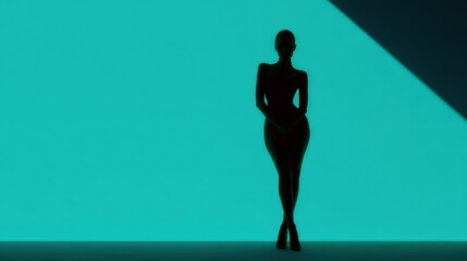 Obraz premium Silhouette of a Female Figure Against a Vibrant Teal Background