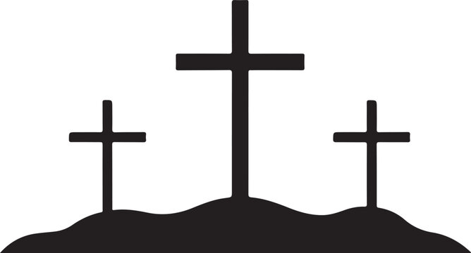 Set of 3 black cross icons on hill vector