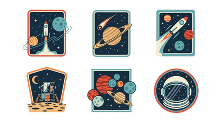 Collection of space exploration themed patches and icons. © Cono