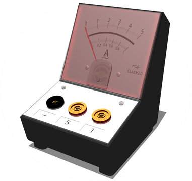 3D Rendering Illustration of an Analogic Amperemeter or Ammeter. This Tool is an instrument designed to measure the intensity of the electric current flowing through a given branch of a circuit. 
