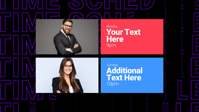 Broadcast Kinetic Time Schedule x2 &ndash; Dynamic Motion Graphics Titles, Animated Typography and Transitions, Professional TV Broadcast Design Elements for Promo and Media