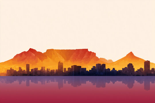 Cape Town city skyline silhouette colorful illustration with Table Mountain