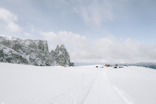 Blick von der Seiser Alm auf den Schlern