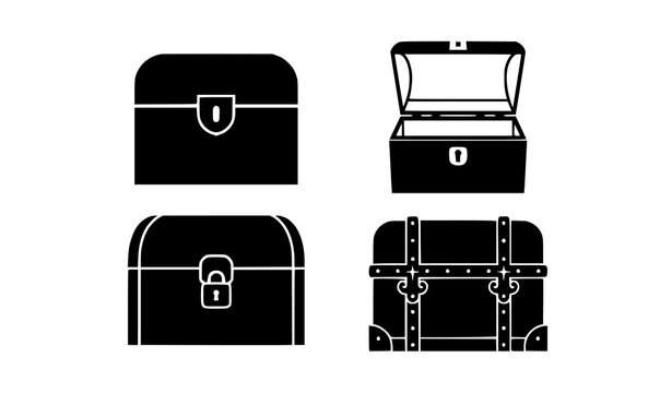Dower Chest Silhouette Icon Set Vector Black Minimal Treasure Chest Symbols on White