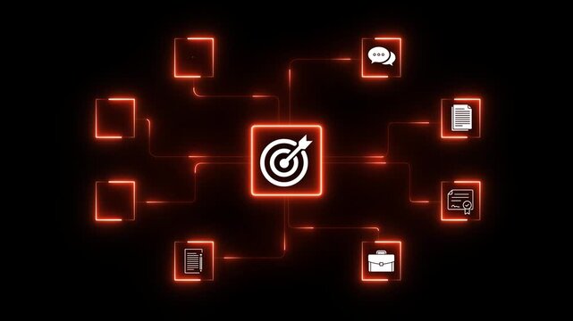 Document management system hologram with files and folders. Abstract Digital Communication Network: Glowing Neon Email Icons and file Symbols. 4k motion on transparent background.