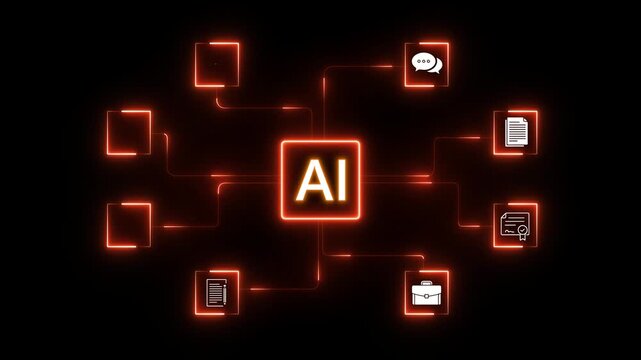 A flowchart document the process of artificial intelligence and its various applications. neon tool box in file concept . 4k transparent background.