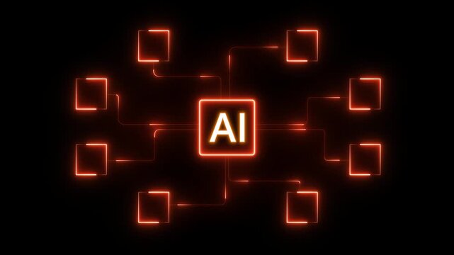 A flowchart document the process of artificial intelligence and its various applications. neon tool box in file concept . 4k transparent background.