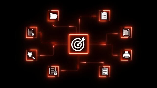 Document management system hologram with files and folders. Abstract Digital Communication Network: Glowing Neon Email Icons and file Symbols. 4k motion on transparent background.