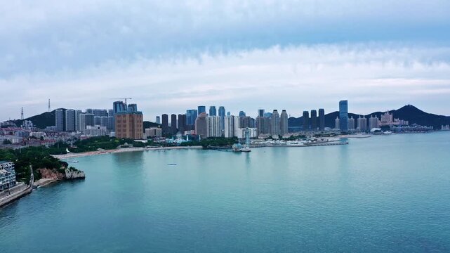 Dalian Skyline and Turquoise Bay Aerial View