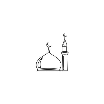 Minimalist Line Drawing of a Mosque with Dome and Minaret