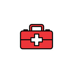 Obraz premium Red First Aid Kit Icon with White Cross Symbol