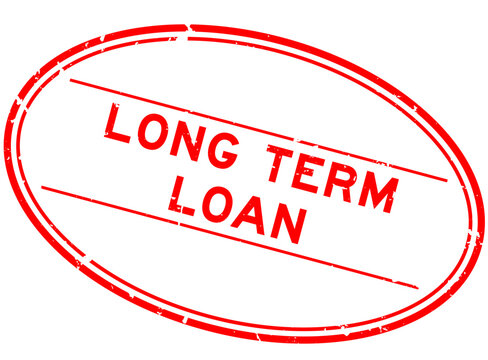 Grunge red long term loan word oval rubber seal stamp on white background