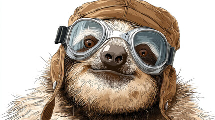 Fototapeta premium A sloth in a pilot hat and goggles