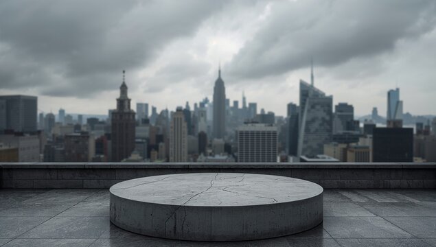 Urban Rooftop View of New York City with Dramatic Cloudy Sky