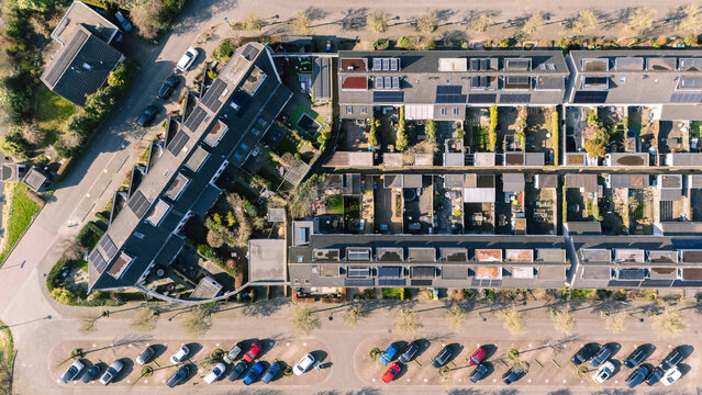 Aerial photo of a typical Dutch suburb, build in the Vinex era. 