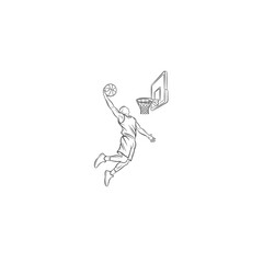 Basketball Player Slam Dunk Action - Dynamic Sports Line Art Illustration © sosi