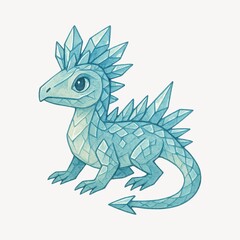 Fototapeta premium Cute blue crystal dragon illustration.