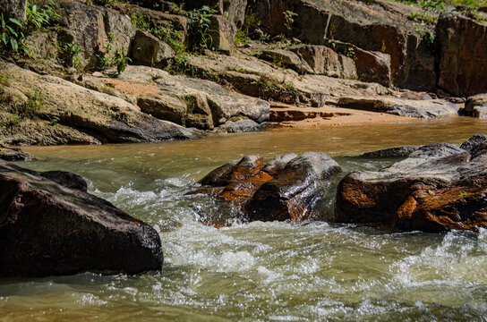 Soft water and hard rock in tropical rain forest, shot in Lubuk Timah, Ipoh, Perak, Malaysia