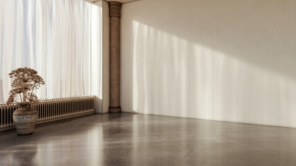 Naklejka premium Large luxury modern bright interiors Living room mockup illustration 3D rendering Generated Color Image