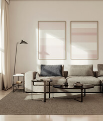 Naklejka premium Large luxury modern bright interiors Living room mockup illustration 3D rendering Generated Color Image