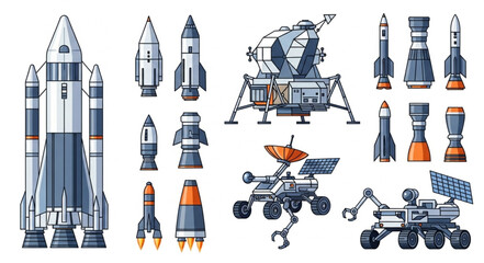 Collection of Space Exploration Vehicles and Rockets. © Efan