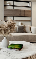 Naklejka premium Large luxury modern bright interiors Living room mockup illustration 3D rendering Generated Color Image