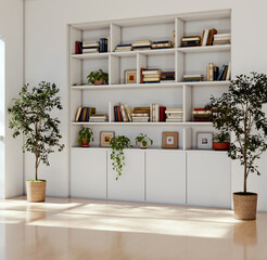 Naklejka premium Large luxury modern bright interiors Living room mockup illustration 3D rendering Generated Color Image