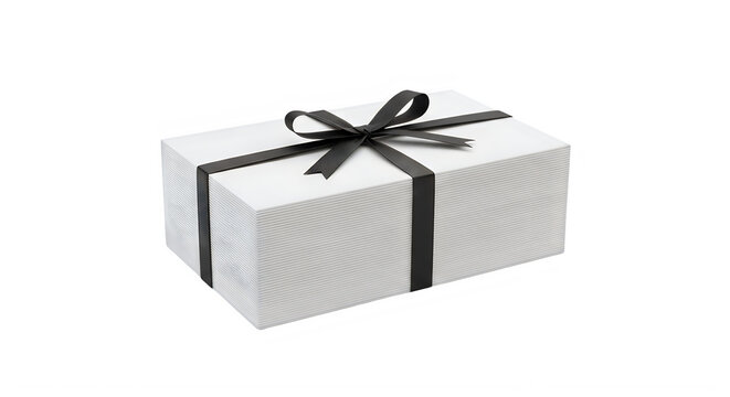 Elegant white gift box with black ribbon bow