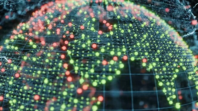 Security Zero Trust concepts. Digital Global Network Security Map with Glowing Red Green Dot Zero Trust Architecture Protecting Cyberspace Data Breach Futuristic Technology Communication Connection