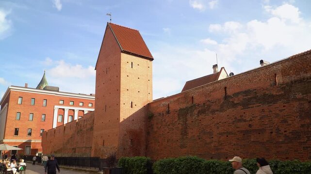 Old town walls and historic Ramer tower in Riga, Latvia, Baltic architecture and European cultural heritage.