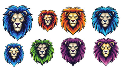 Colorful Lion Head Mascot Vector Logo Illustration Set © Shakib