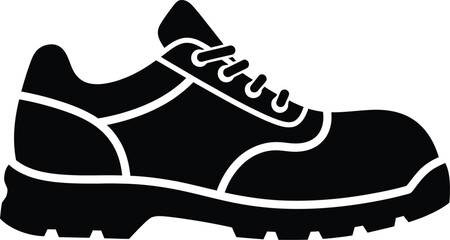 Work or Safety Sneaker Black Solid Glyph Icon &ndash; Flat Vector Work Shoe Silhouette for Sports, Fashion & UI Design