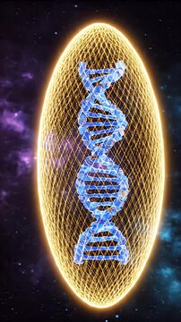 Abstract CGI Representation of DNA Double Helix Stability and Recurrence Prevention Amidst Cosmic Nebula Background with Golden Energy Field